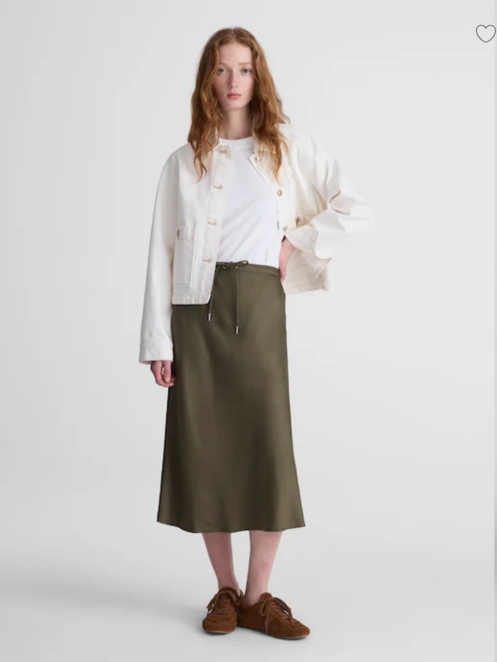 Madewell Olive Green Midi Drawstring Skirt